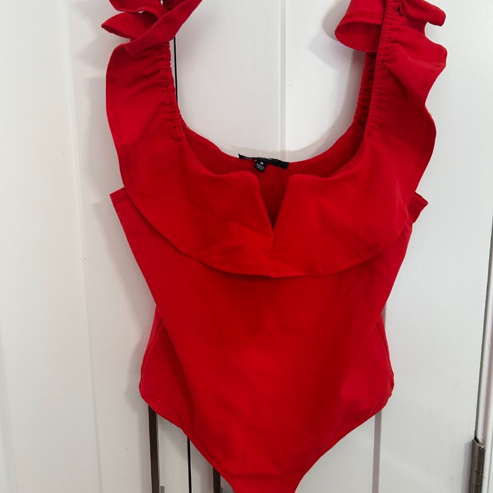 Lulu's Red Ruffle Bodysuit - Picture 2 of 4